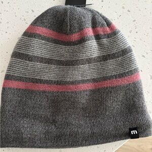 Travis Mathew Gray and Pink Striped Beanie